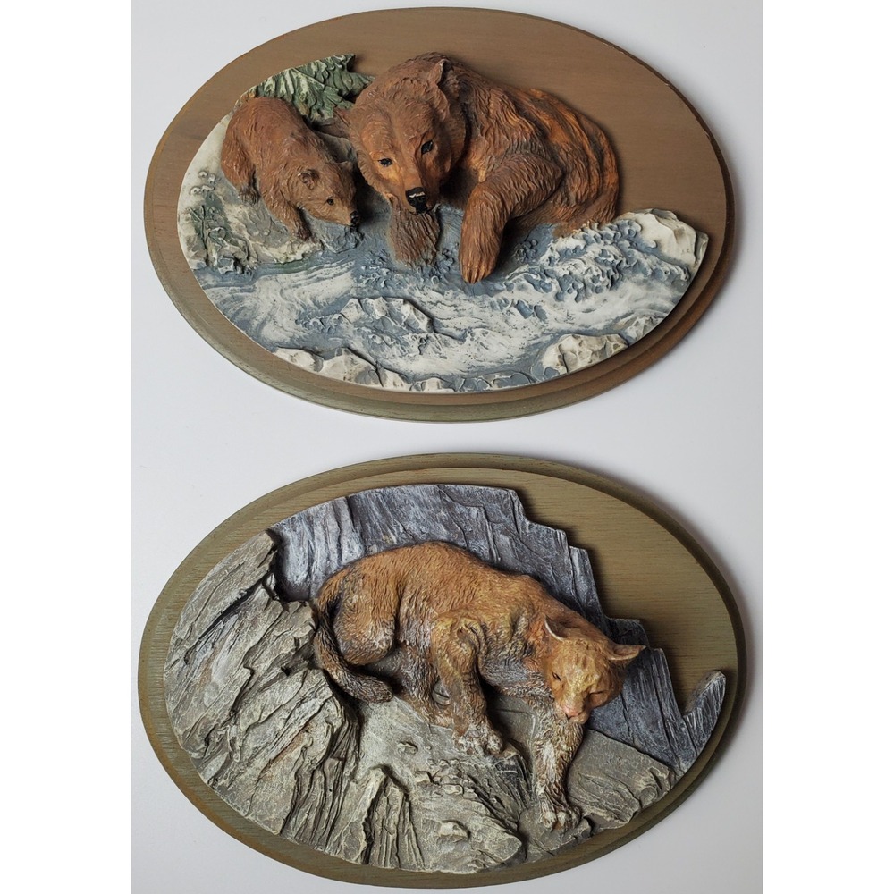 Avon Source Of Fine Collectibles Wildlife Wall Plaques Mountain‎ Cougar Bear Cub